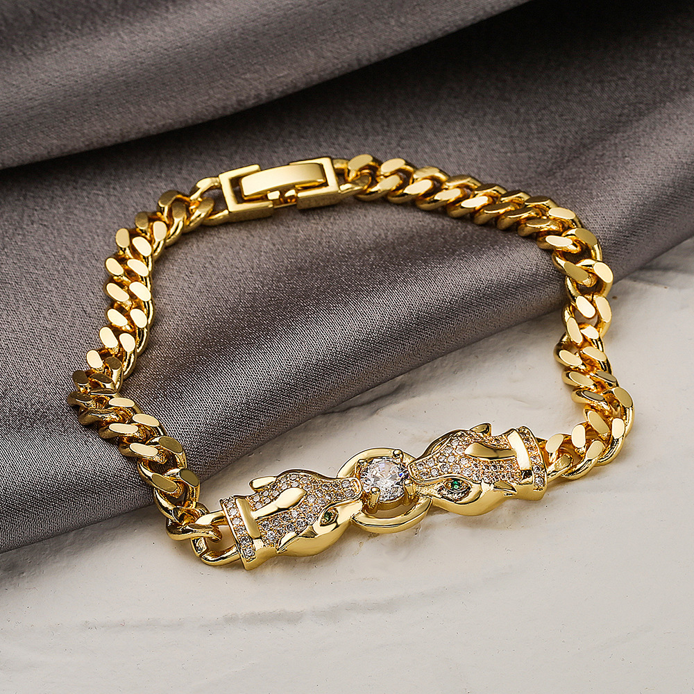 ZF 2023 Gold Jewelry With Leopard Head Thick Cuban Link Gold Bracelet