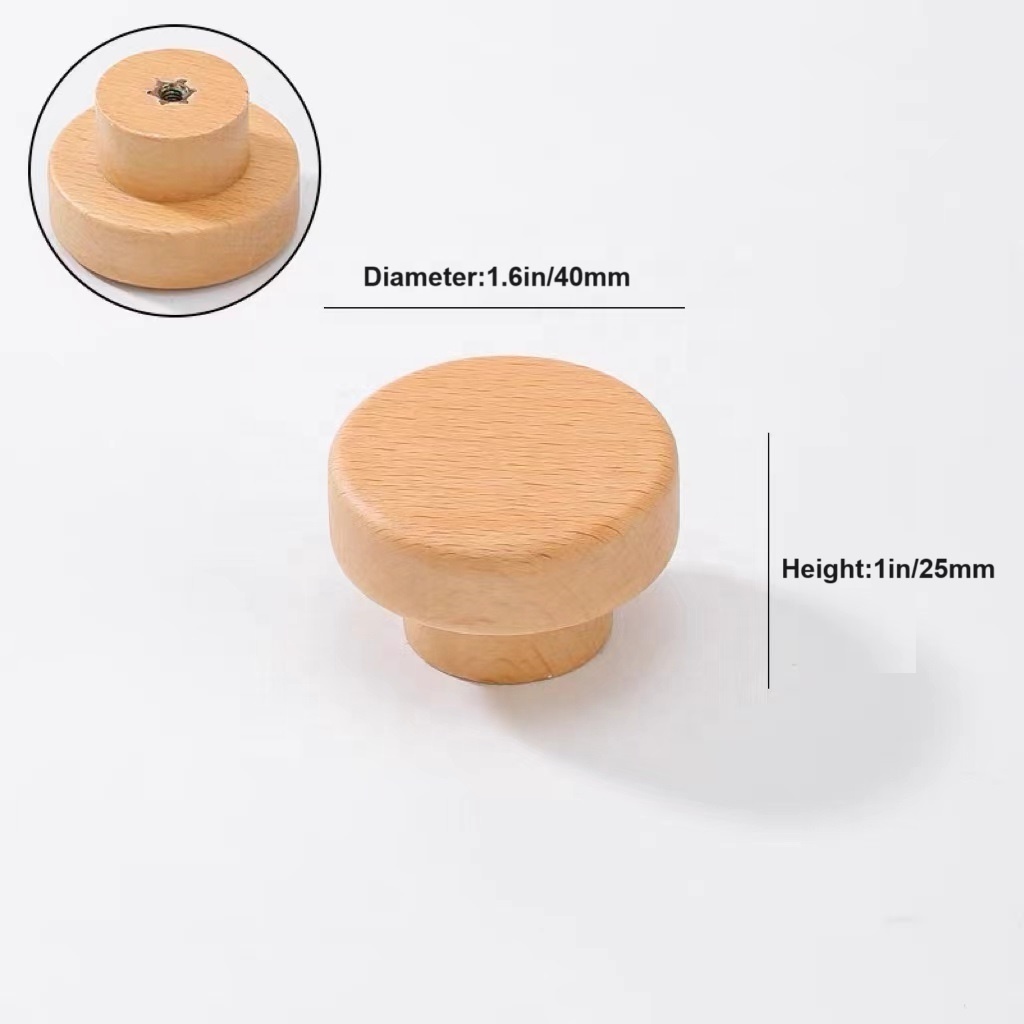 Minimalist Round Wooden Knob Drawer Pulls Natural wood handle grip for Bedroom Kitchen Cabinet Handles