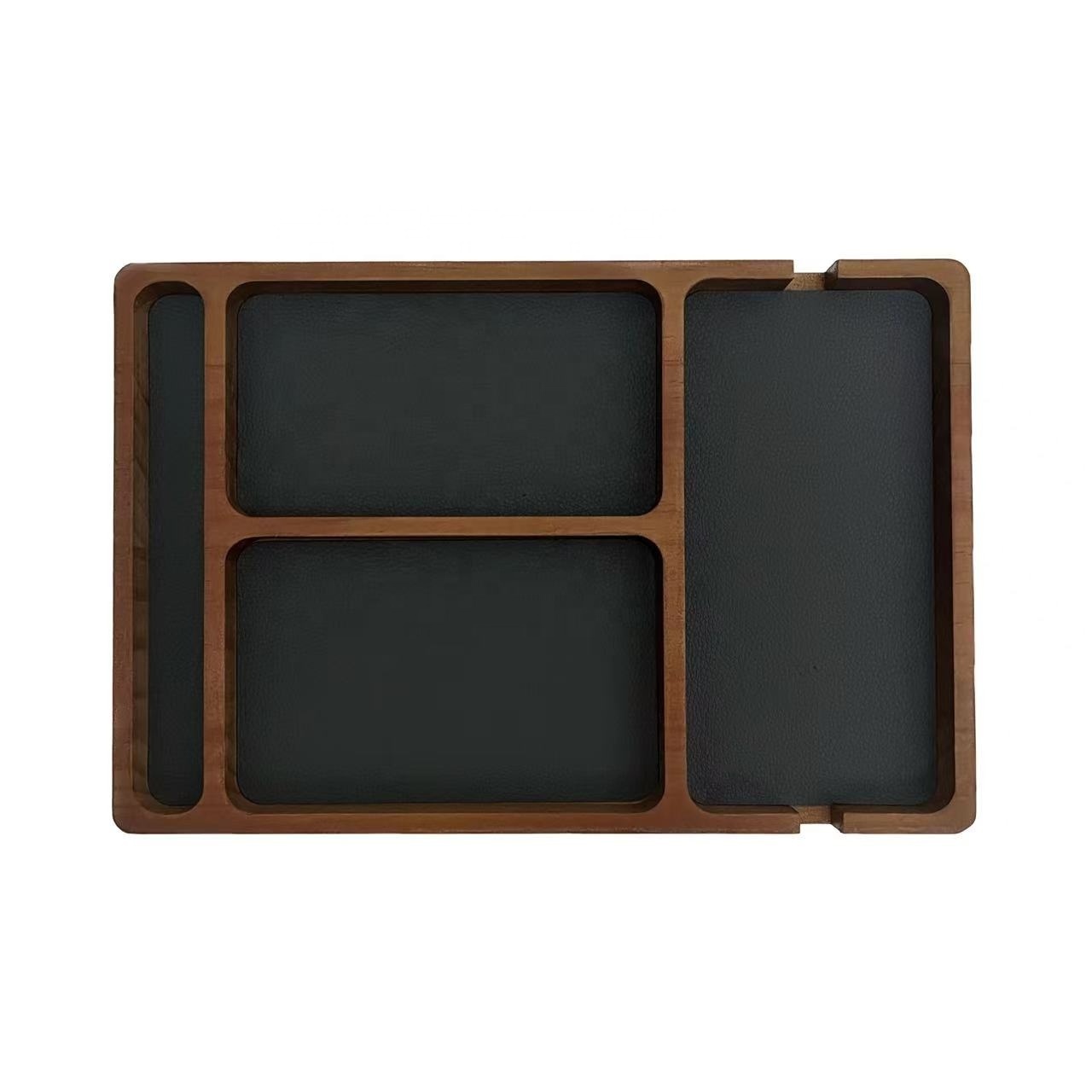 Customize vegan Leather Stylish desk Storage organizer wallet key mobile phone wooden leather storage tray