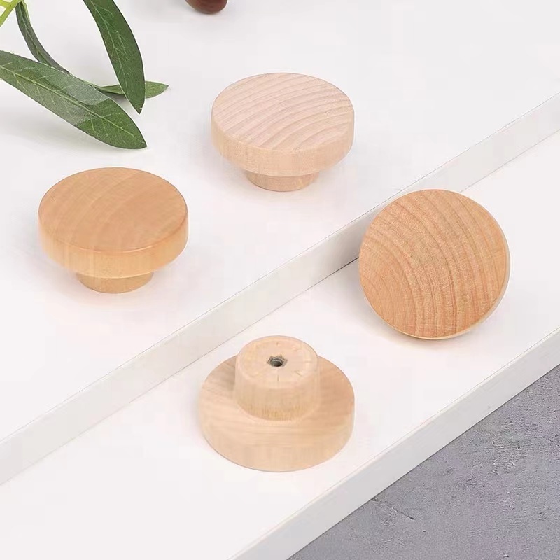 Minimalist Round Wooden Knob Drawer Pulls Natural wood handle grip for Bedroom Kitchen Cabinet Handles