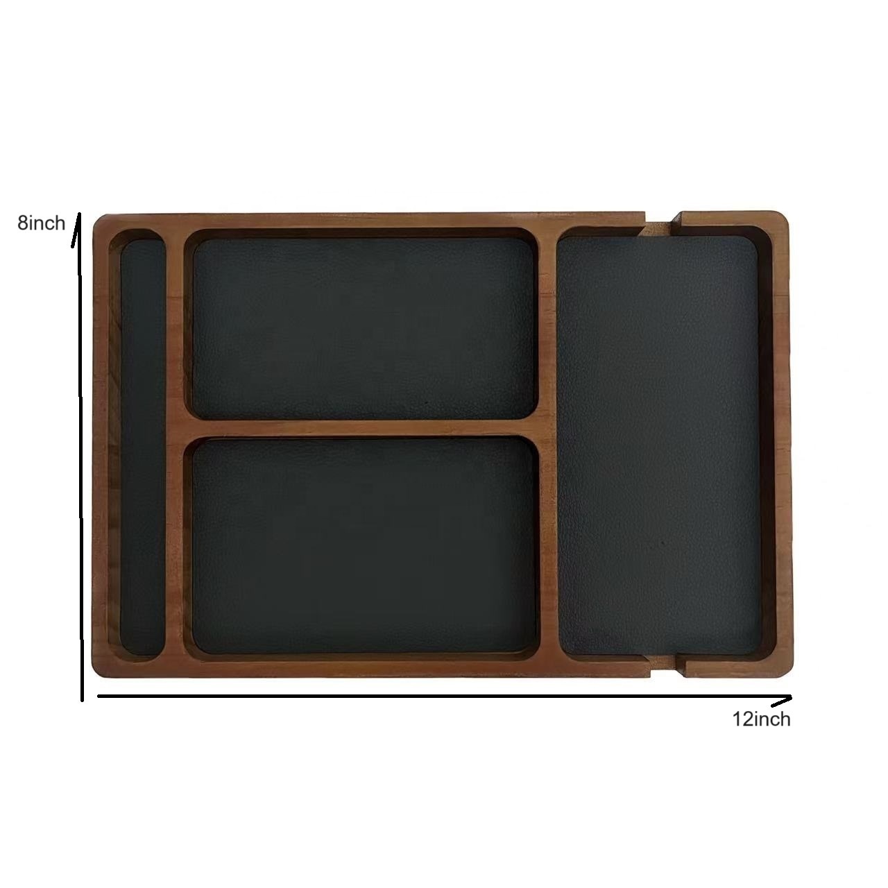 Customize vegan Leather Stylish desk Storage organizer wallet key mobile phone wooden leather storage tray