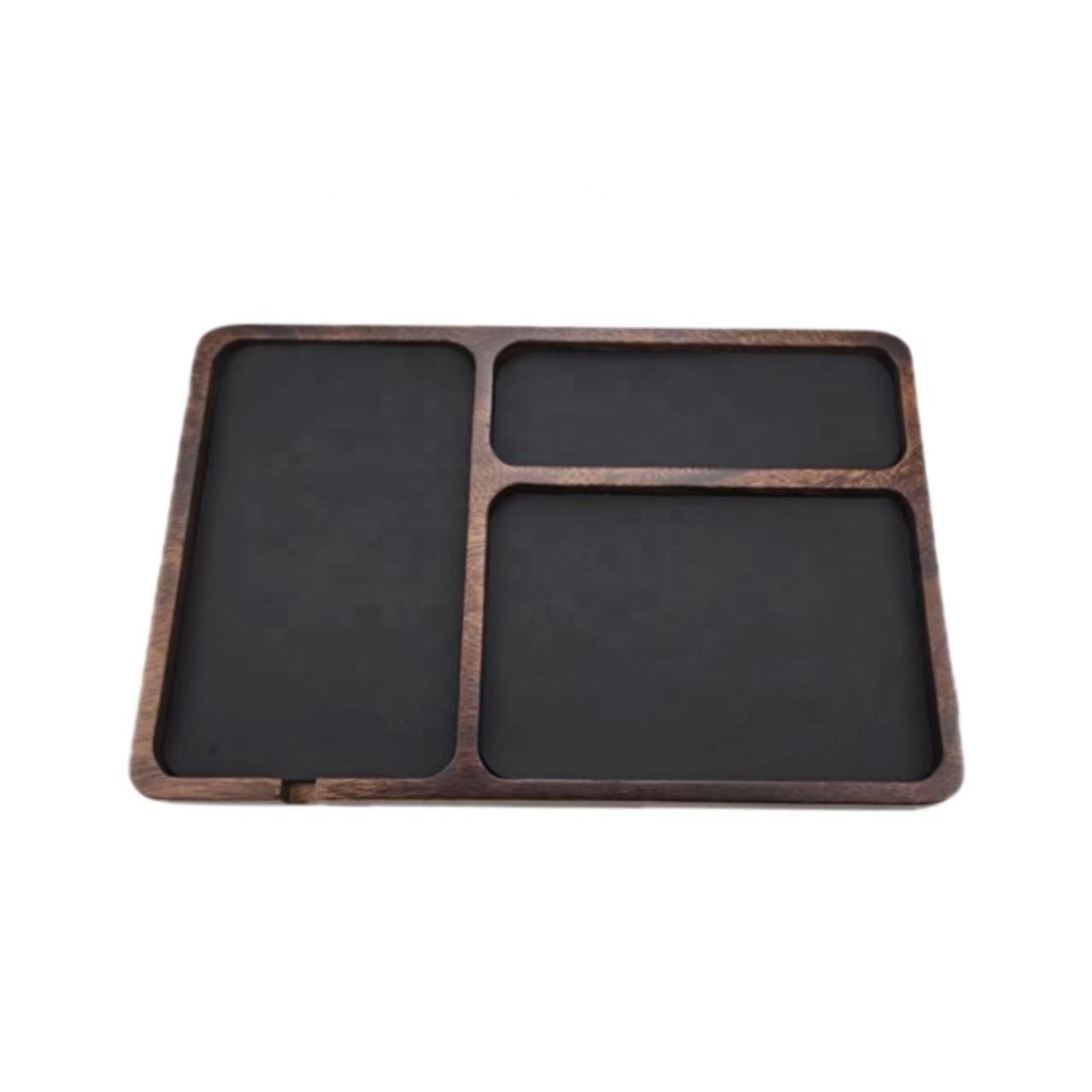 Customize vegan Leather Stylish desk Storage organizer wallet key mobile phone wooden leather storage tray