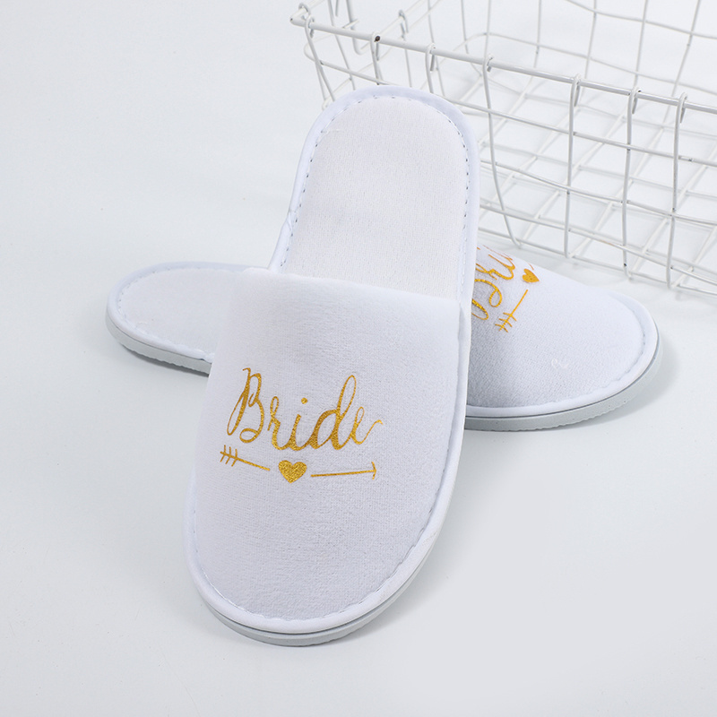 Closed Toe Wedding Slipper for Guest Custom Logo Plush Eva Slipper Bridal Slippers Wedding