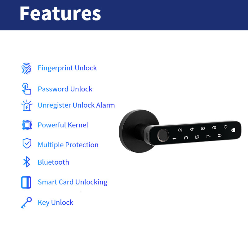 Biometric Keyless Entry Door Handle Fingerprint Door Lock Smart Door Lock for Home Apartments Office Hotel