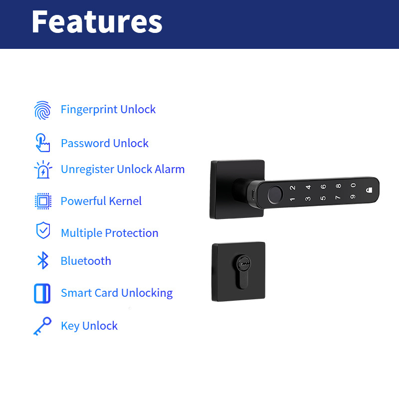 Security BLE TTlock APP Door Lock Electronic Code Smart Fingerprint Handle Lock for Condo Airbnb Apartment