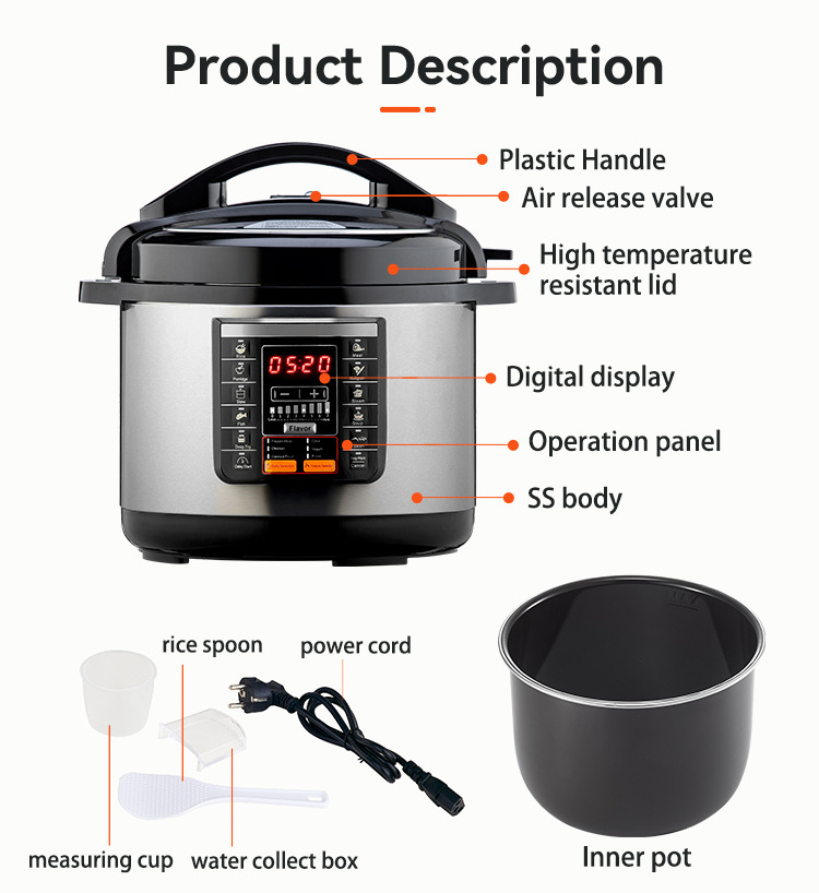 Multi-function larger high capacity press button control automatic rice cooker electric pressure cooker with 10 L 12 L