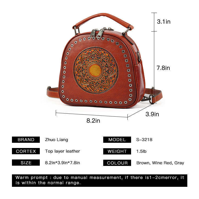 Vintage 100% Genuine Leather Young Women's Shoulder Print Handbags Females Popular  Embossing Totem Messenger Design Purses Bags