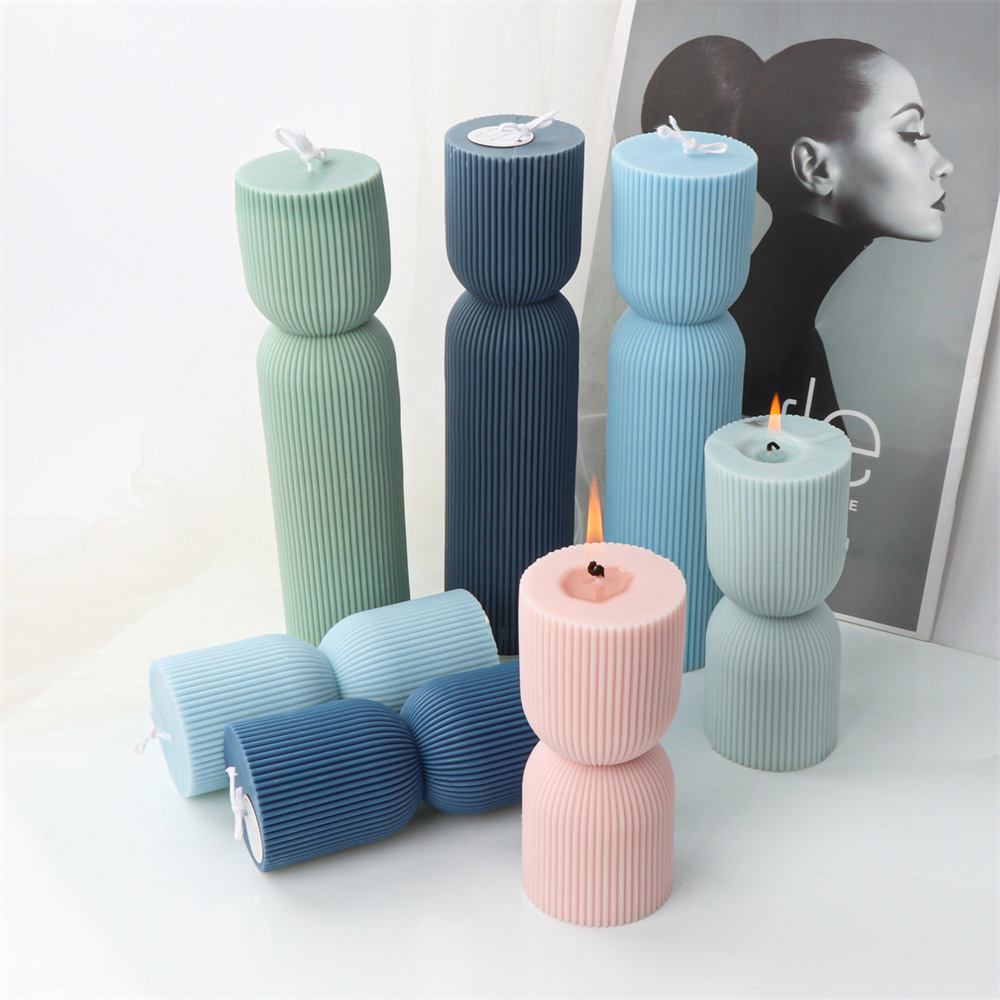 Wholesale  Luxury Soy Wax Mold Ribbed Aesthetic  Mould Cylindrical Tall Pillar Candle Molds