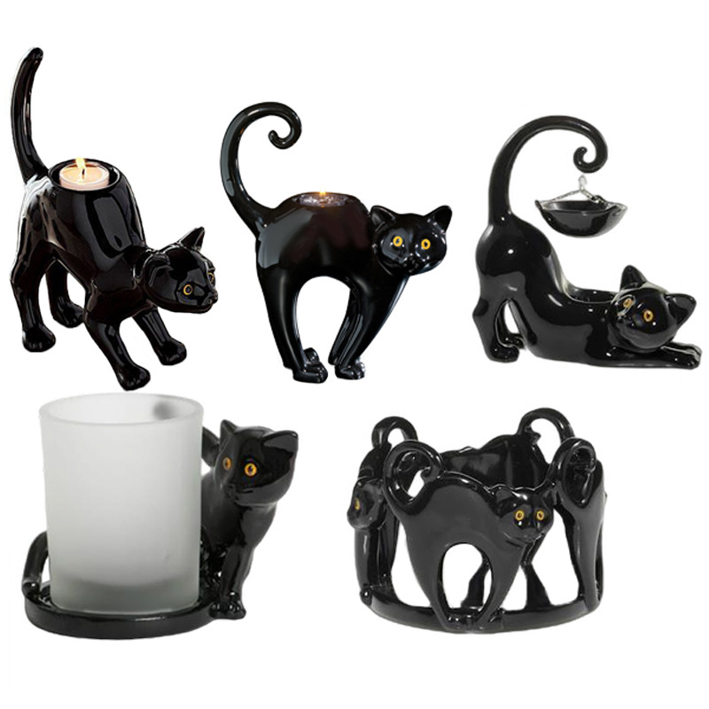 Custom ceramic cute Halloween cat shape candle vessels, home party lite decoration candle jars,  tealight candle holder