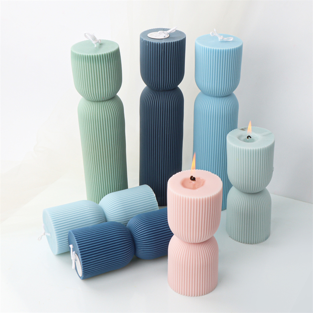 Wholesale  Luxury Soy Wax Mold Ribbed Aesthetic  Mould Cylindrical Tall Pillar Candle Molds