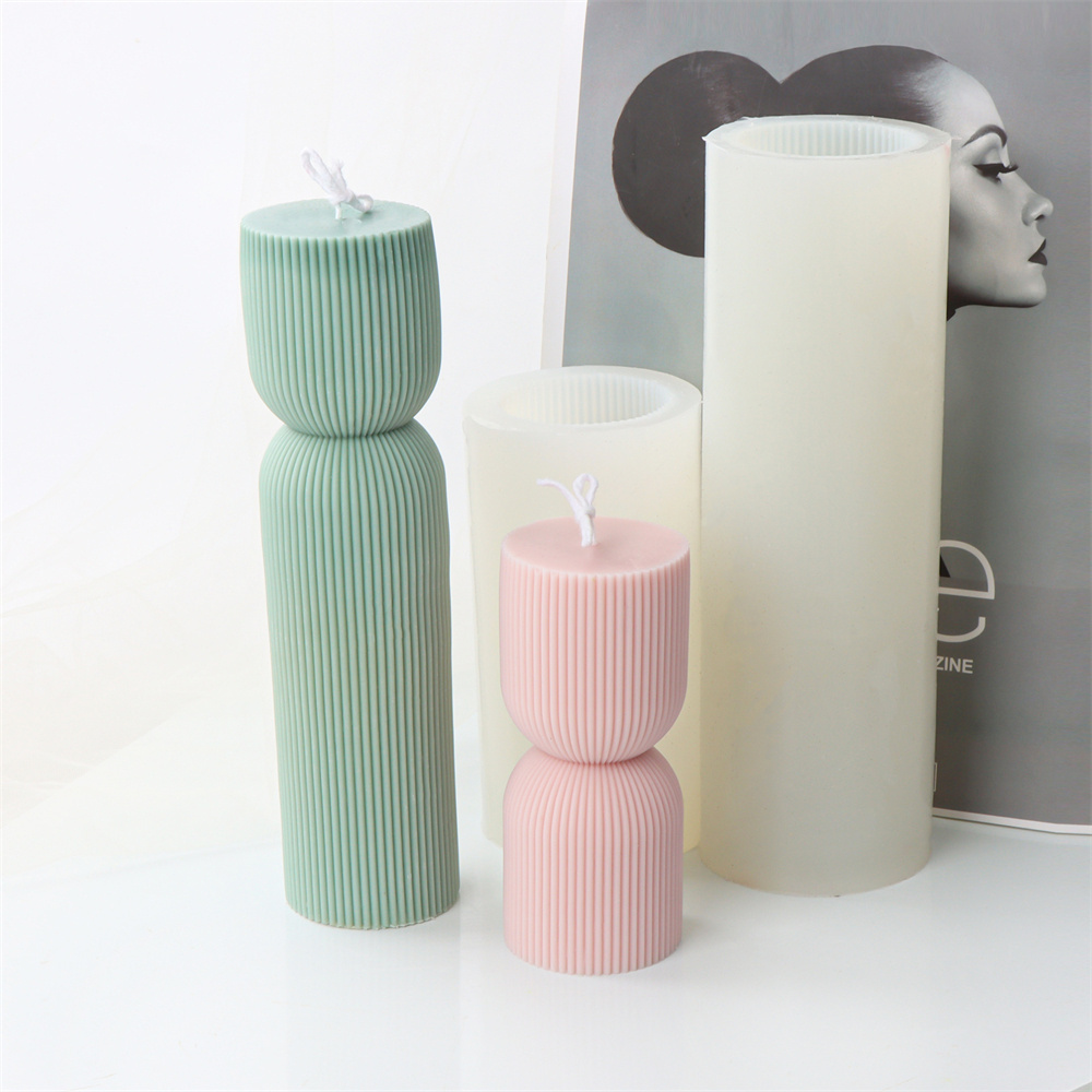 Wholesale  Luxury Soy Wax Mold Ribbed Aesthetic  Mould Cylindrical Tall Pillar Candle Molds