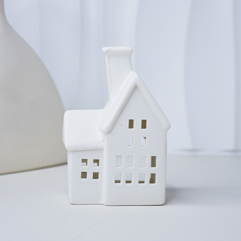 Customized Ceramic House Shape Tealight Candle Holder Wax Melter Oil Burner For Essential Oil