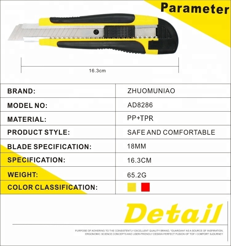 18MM Quick Change Reload Blade Retractable Lockable Pusher Utility Knife With 3pcs Spare Blade