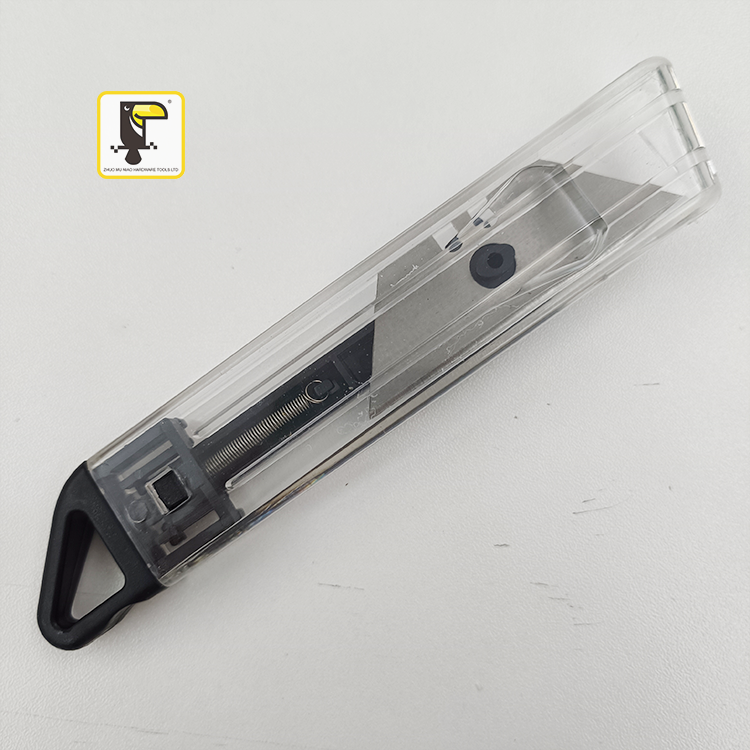 Carbon HIPS Transparent Plastic Automatic Lock Retractable Pocket Safety Box Cutter Utility Knife