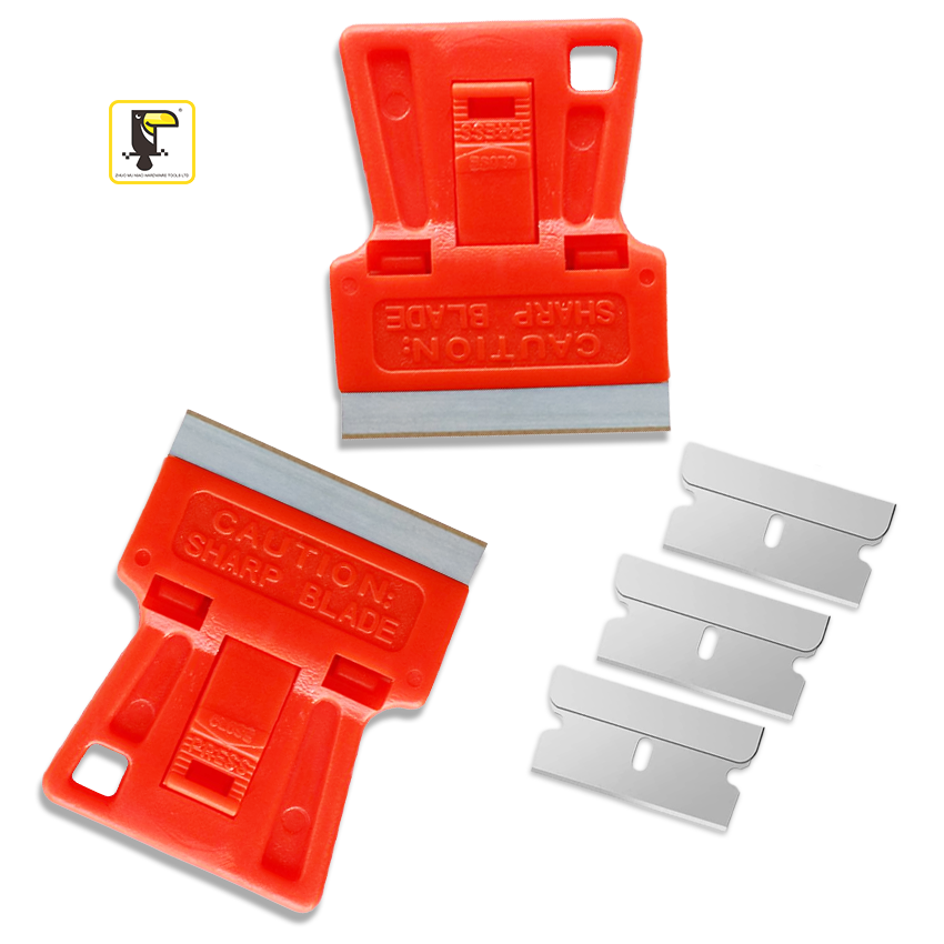 Car Window Sticker Remover Tools Single Edge Razor Blade Red Plastic Scraper Cleaning Knife