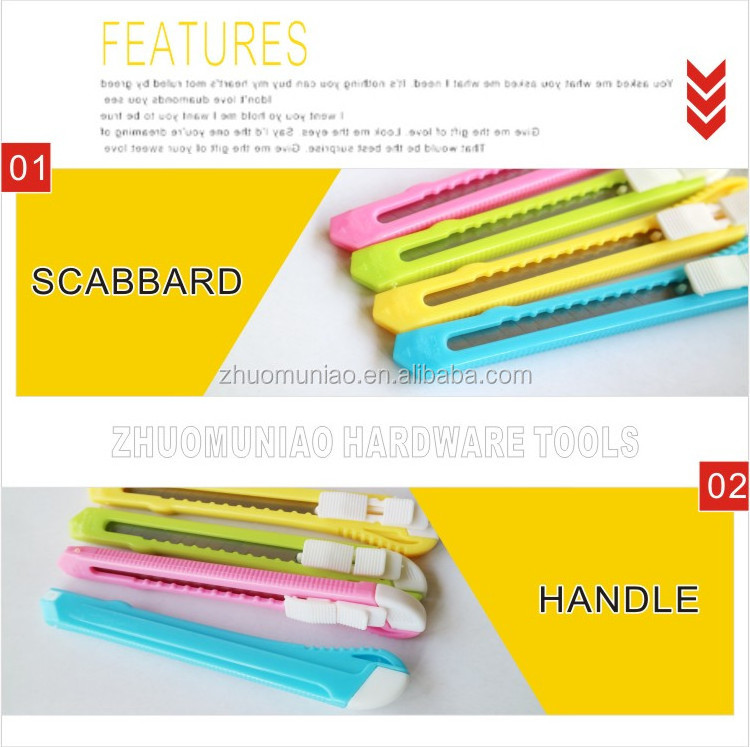 Manual Japanese Kids Pink Blue Knife Push Button Pocket Retractable Hobby Box Cutter Knife Snap Off