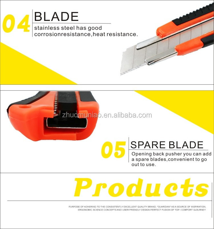 High quality safety auto lock sliding 18mm paper cutting tool box opening utility knife with blade