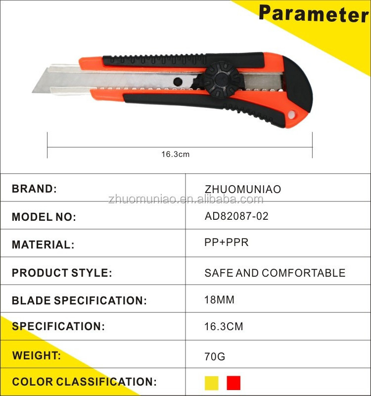 18mm auto loading utility cutter knife popular Set utility knife snap off quick change 3pcs blades