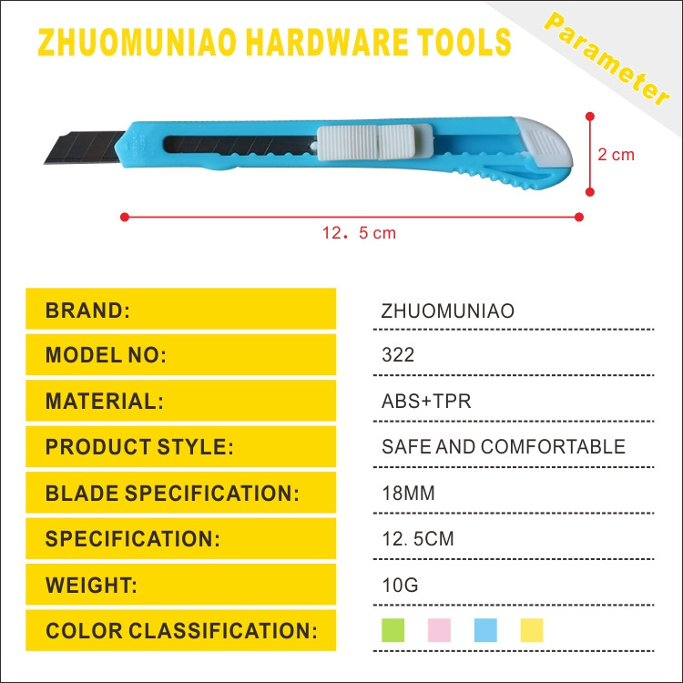 Manual Japanese Kids Pink Blue Knife Push Button Pocket Retractable Hobby Box Cutter Knife Snap Off