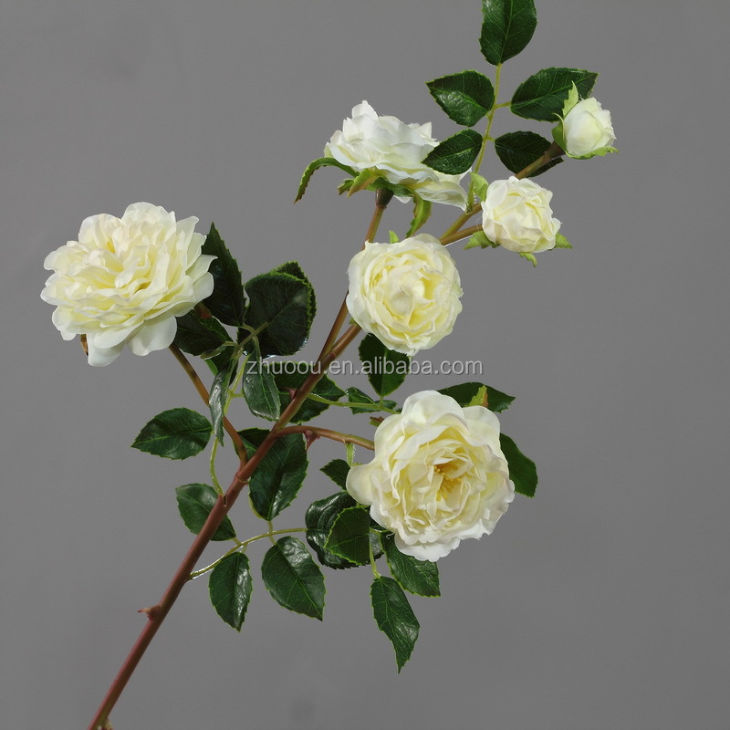 ZERO Promotional High Quality 6 Fork Silk Vision Flowers Wholesale Silk Cabbage Roses Artificial Flowers White For Decoration