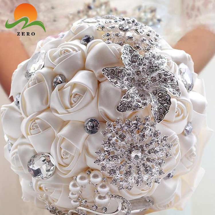 ZERO Handmade Custom Artificial Ribbon Decoration Silk Flowers Wedding Bouquet Holders for Wedding