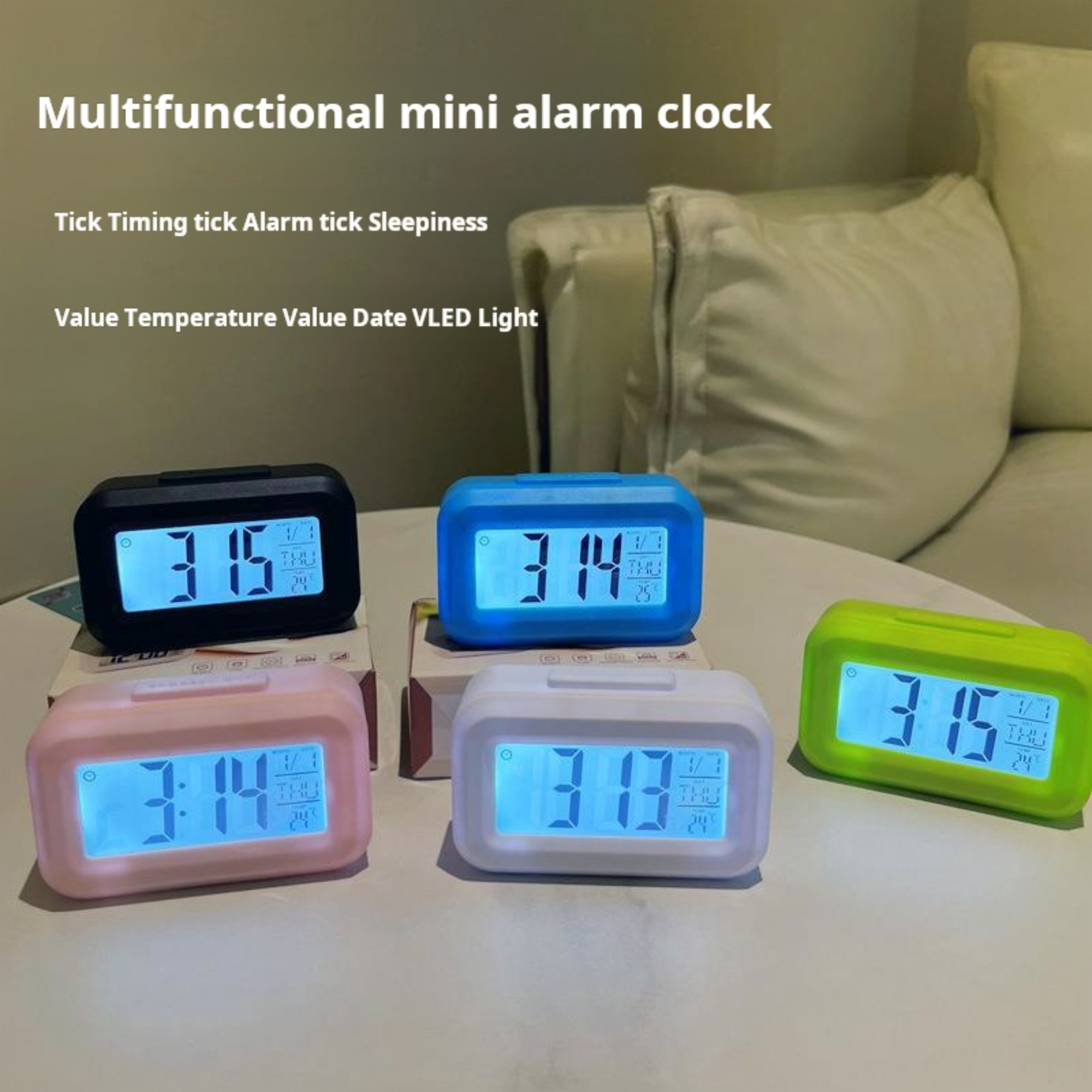 Desk Table Digital Lcd Clock Alarm 12/24-hour System Mini Home Office Students Night Light Clock With temperature