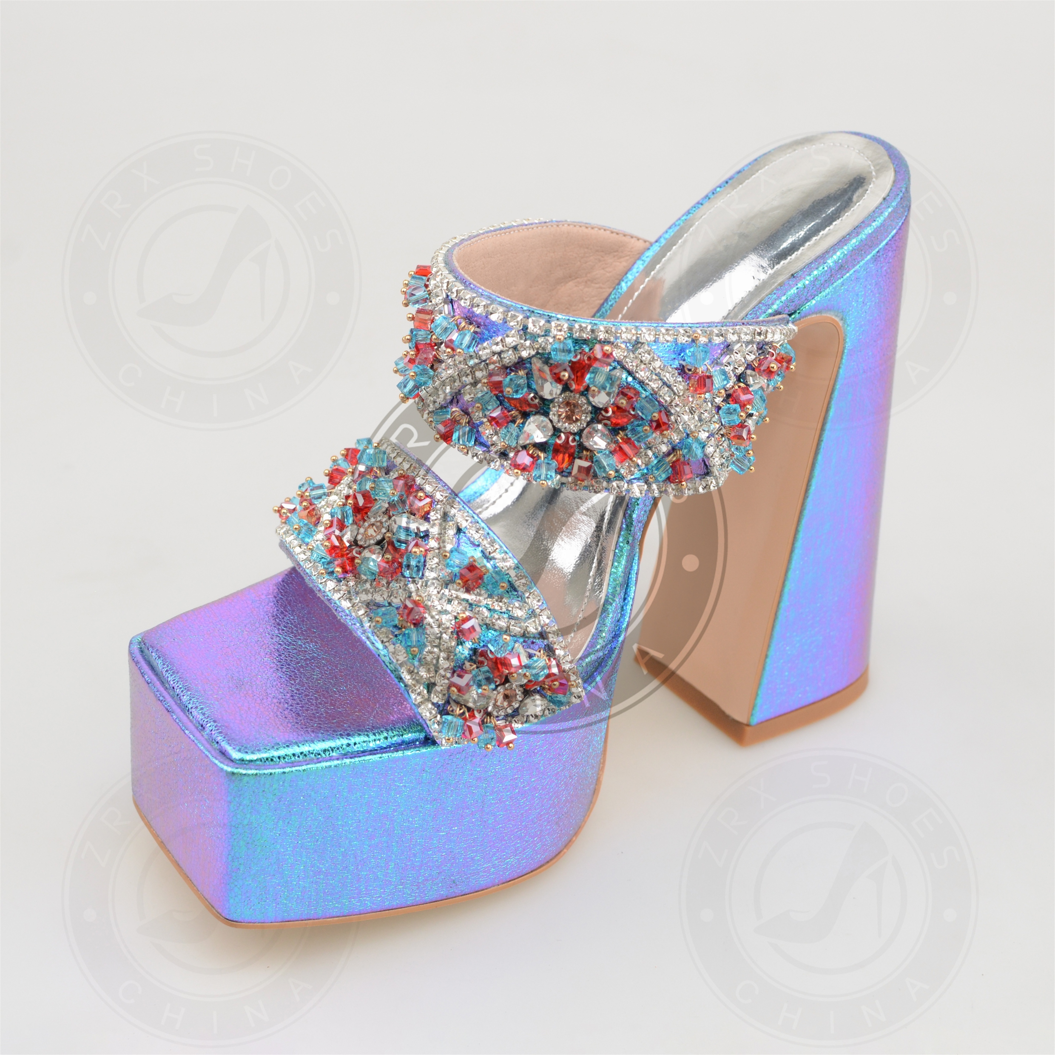 2024 New Arrivals Sexy Ladies Party shoes High-heeled high platform Shoes chunky heel diamond-encrusted silver color bling-bling