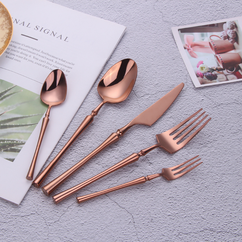 Best Mirror Polish Antique Copper Stainless Flatware Rose gold silverware set bulk