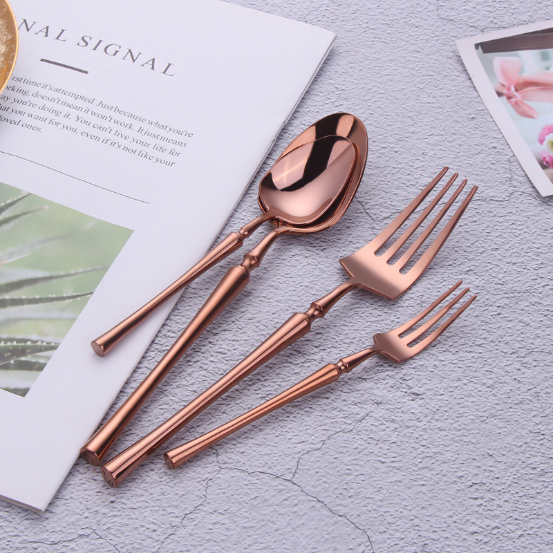 Best Mirror Polish Antique Copper Stainless Flatware Rose gold silverware set bulk