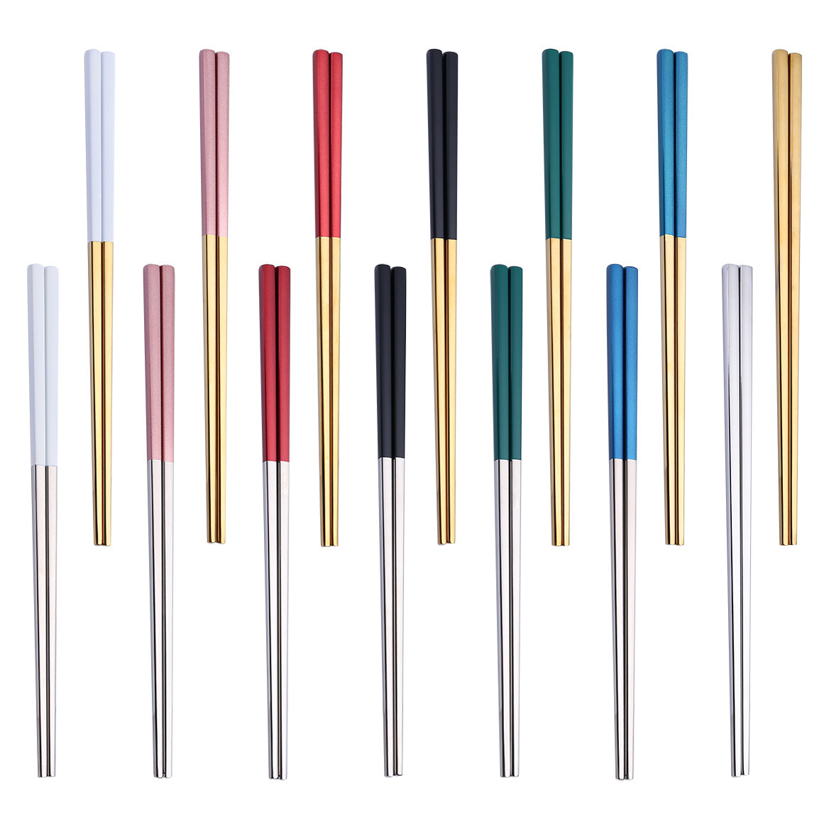 Customized Logo 304 Stainless Steel Metal Chopstick  With Titanium Plated Gold Japanese Chopsticks