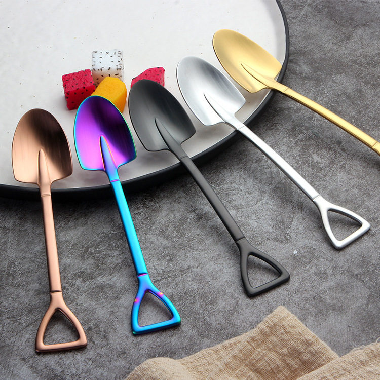 Creative Stainless Steel Ice Cream Spoon/ Coffee Spoon/ Shovel Spoon Engraved Metal Tea Spoon