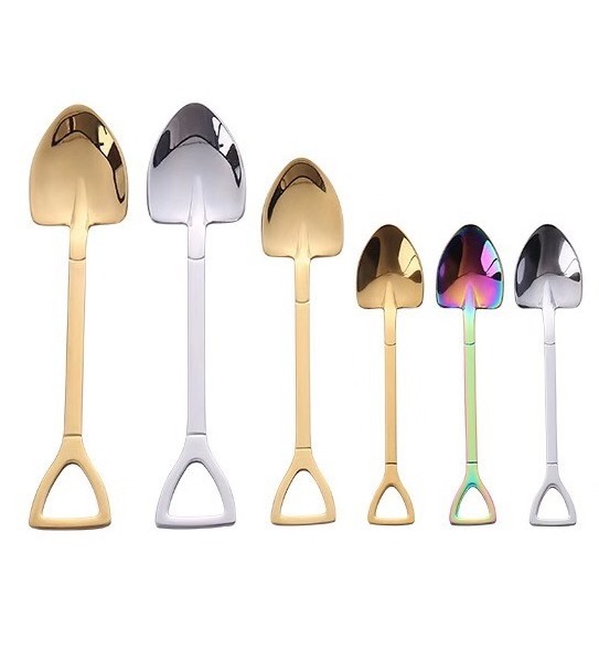 Creative Stainless Steel Ice Cream Spoon/ Coffee Spoon/ Shovel Spoon Engraved Metal Tea Spoon