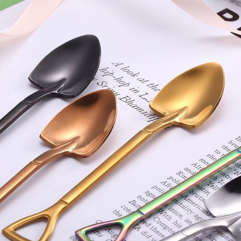 Creative Stainless Steel Ice Cream Spoon/ Coffee Spoon/ Shovel Spoon Engraved Metal Tea Spoon