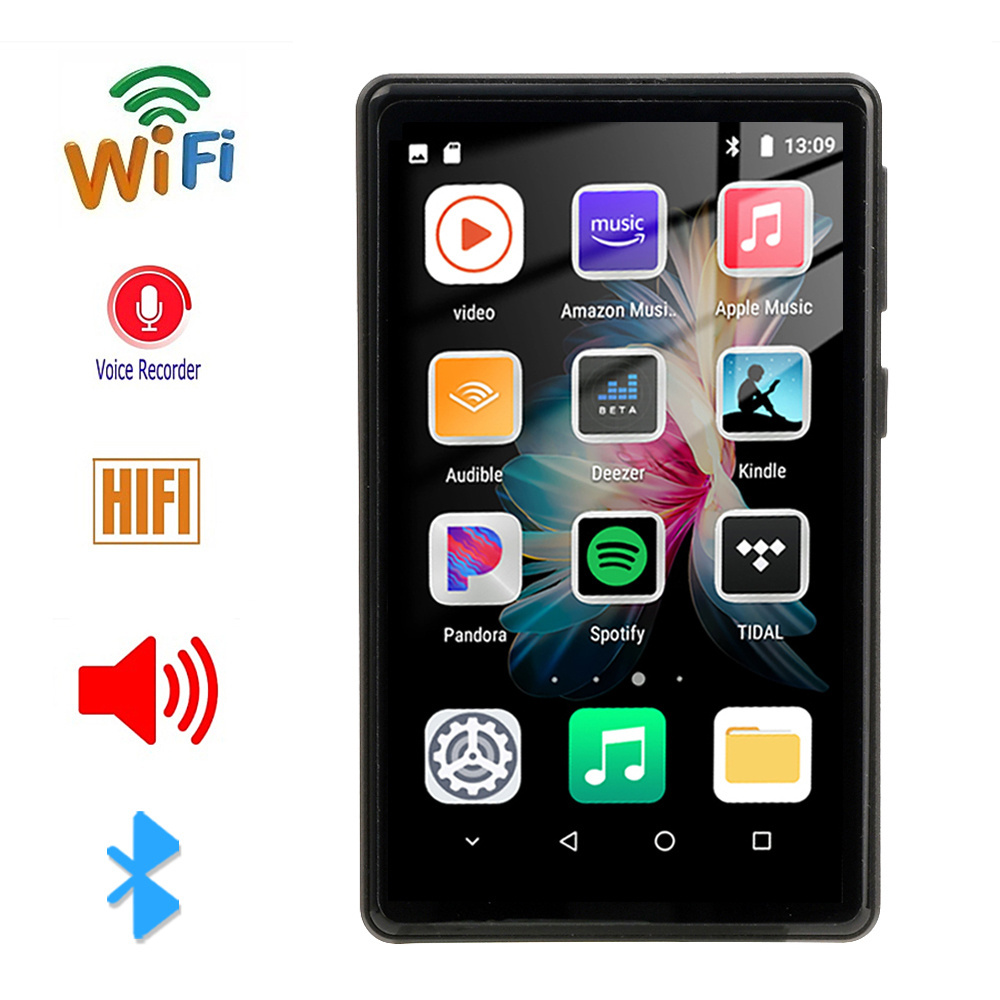 Bluetooth and WiFi MP3 MP4 Player 4.0 inch IPS Touch Screen with Speaker 1080p Multilingual Music Player