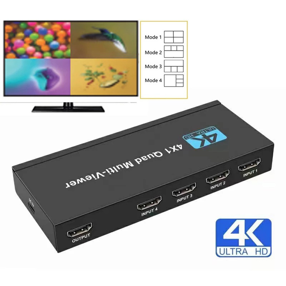 4x1 HDMI Multiviewer Switch Seamless Quad Screen Real Time Switcher Splitter Support 4 in 1 out for PS4 Computer To TV Monitor