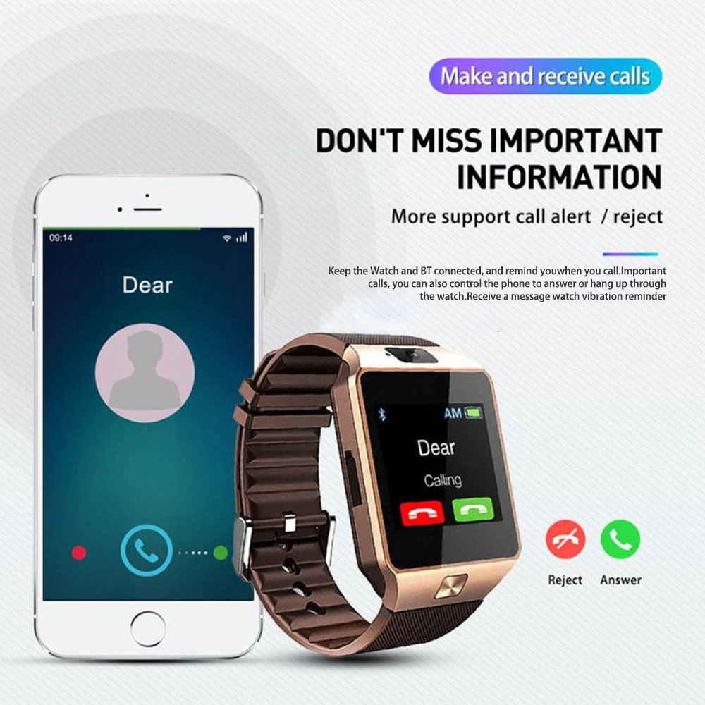 DZ09 Digital Smart Watch with Sim Card Slot Touch Screen Camera Waterproof Wrist Watch GSM for Samsung Android Smart Phone