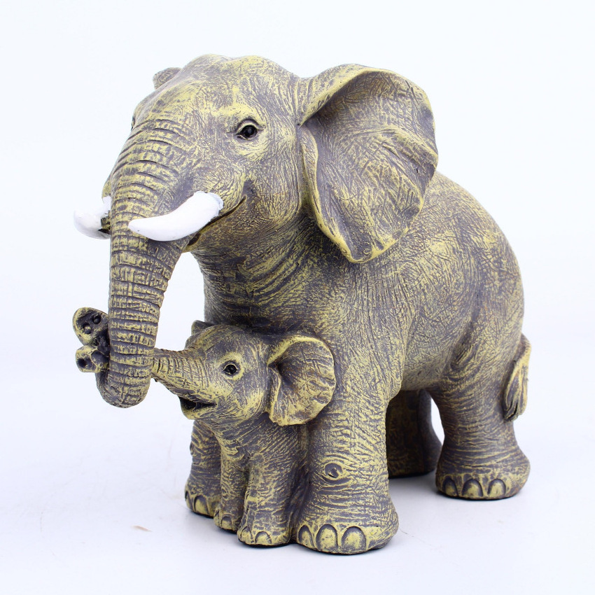 Resin Elephant Statue Feng Shui Elegant Elephant Trunk Sculpture Lucky Wealth Figurine Crafts Ornaments Home Living Room Decor