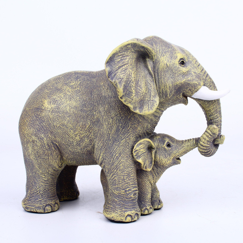 Resin Elephant Statue Feng Shui Elegant Elephant Trunk Sculpture Lucky Wealth Figurine Crafts Ornaments Home Living Room Decor