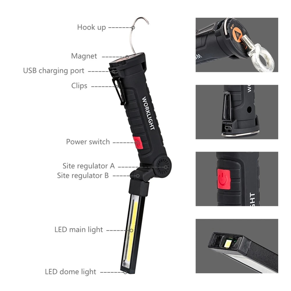 Portable Fold LED Inspection Rechargeable Garage Light Magnetic COB Work Light