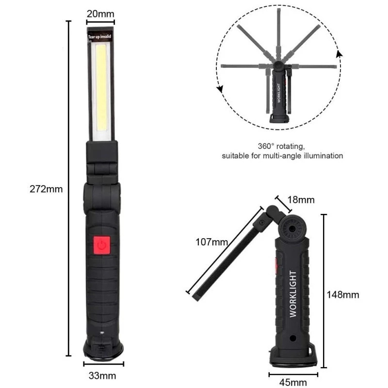 Portable Fold LED Inspection Rechargeable Garage Light Magnetic COB Work Light