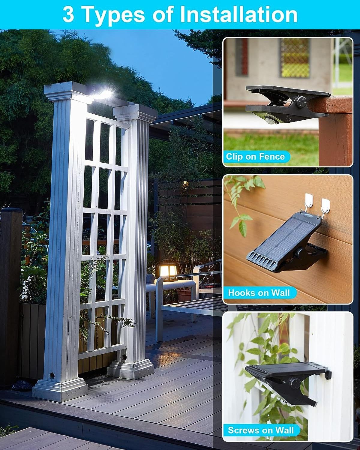 LEDs Solar Lights Outdoor Clip Motion Sensor Lights  IP65 Waterproof Security Light for Fence Deck Wall Garage Patio