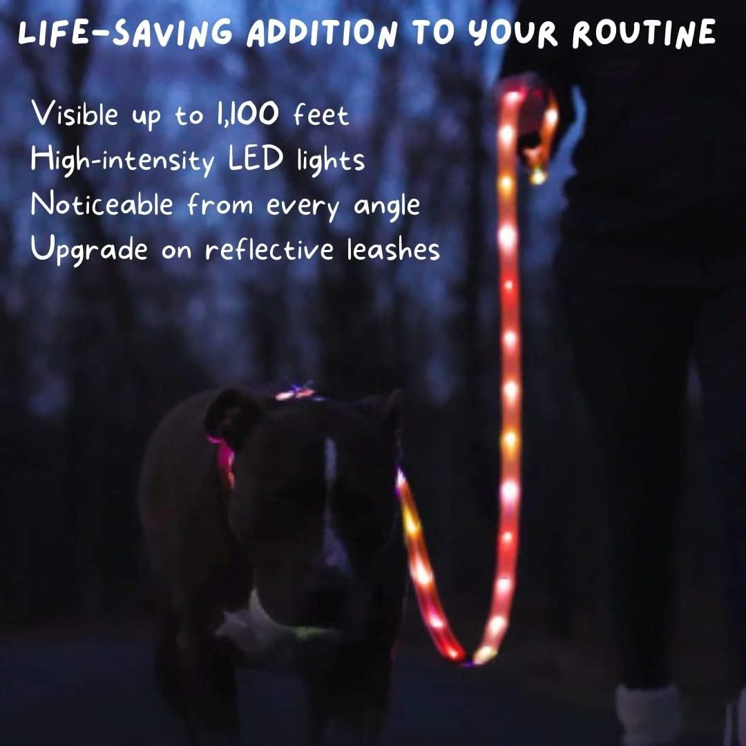 Light Up Dog Leash with Lights for Night Walking Lighted Dog Leashes Rechargeable Waterproof Led Dog Leash Glow in The Dark