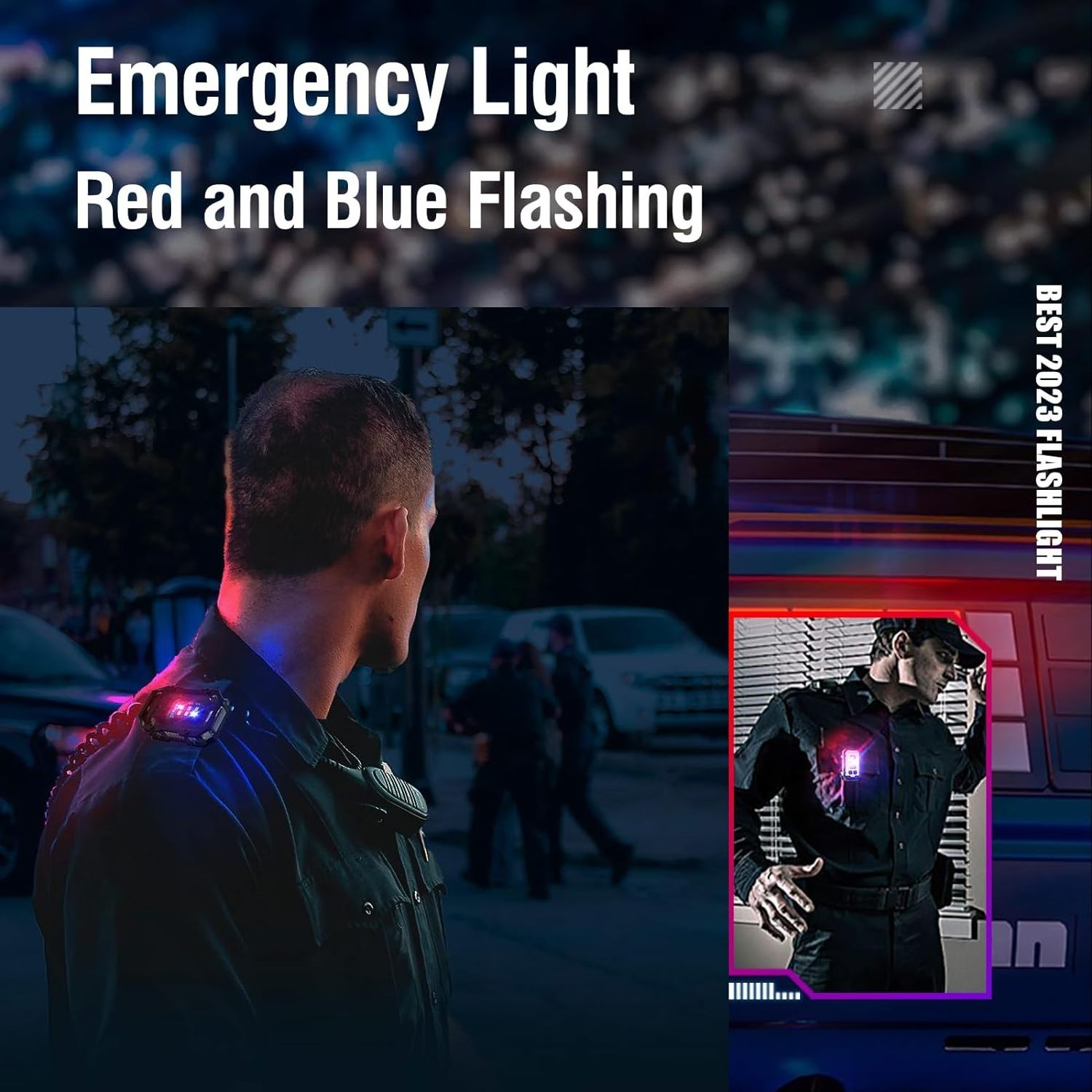 Mini EDC Pocket Torch with Red Blue Flashing Lights Small Torches LED Super Bright  USB C Rechargeable Keyring Torch for Camping