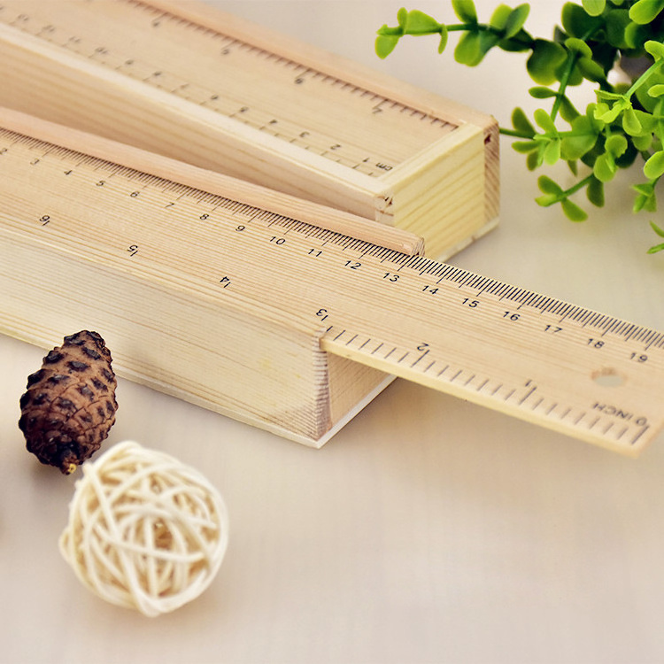 New Multifunction Gift Stationery Wood Pencil Box Eco-friendly Wooden Pencil Box With Scale Ruler