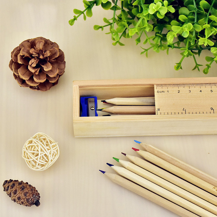 New Multifunction Gift Stationery Wood Pencil Box Eco-friendly Wooden Pencil Box With Scale Ruler