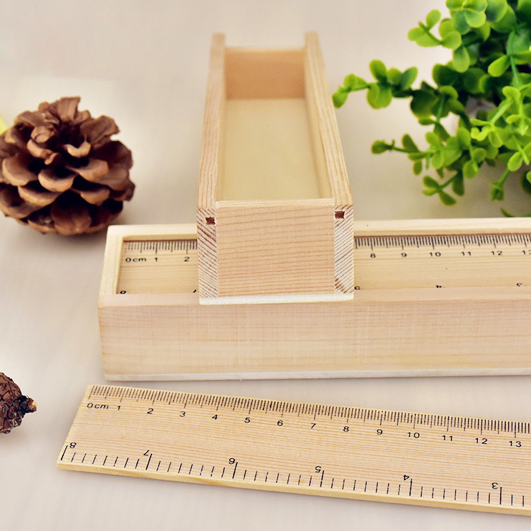 New Multifunction Gift Stationery Wood Pencil Box Eco-friendly Wooden Pencil Box With Scale Ruler