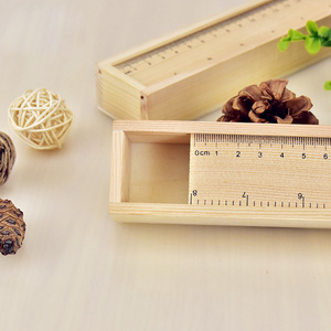 New Multifunction Gift Stationery Wood Pencil Box Eco-friendly Wooden Pencil Box With Scale Ruler