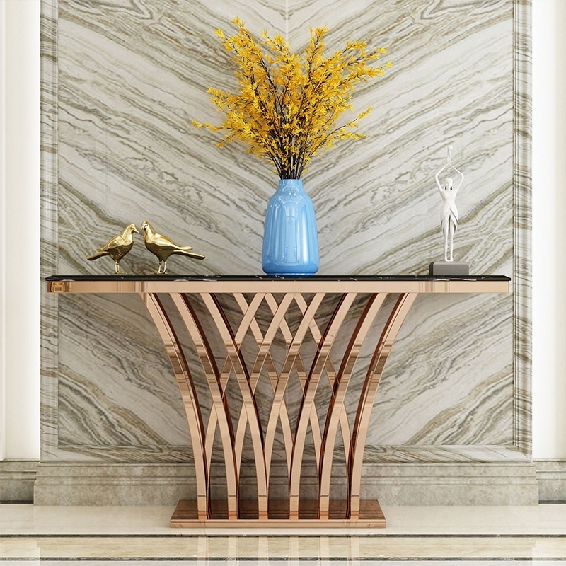 2021 Luxury popular  design  marble   stainless steel console table lobby furniture