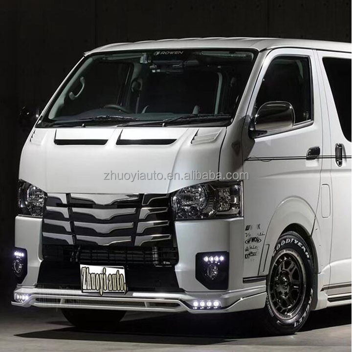 ROWEN Custom Front Bumper Lip With Light For Toyota HIACE 200 Series Van 2005-2018 Commuter Wide Body Kit Tuning Accessory Parts