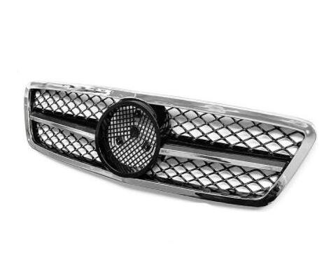 Upgrade AMG style Front Bumper Grille Aluminium For Benz w203 c32 C class 2000-2007 with hole Auto Body Kits Silver ABS 2006